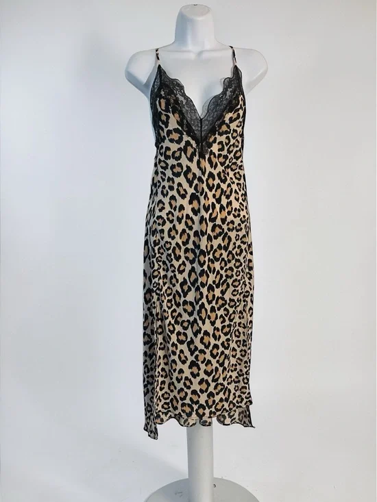 Victoria’s Secret Leopard Slip Dress XS Lace Trim Satin Chemise Nightgown NWT - Picture 6 of 6